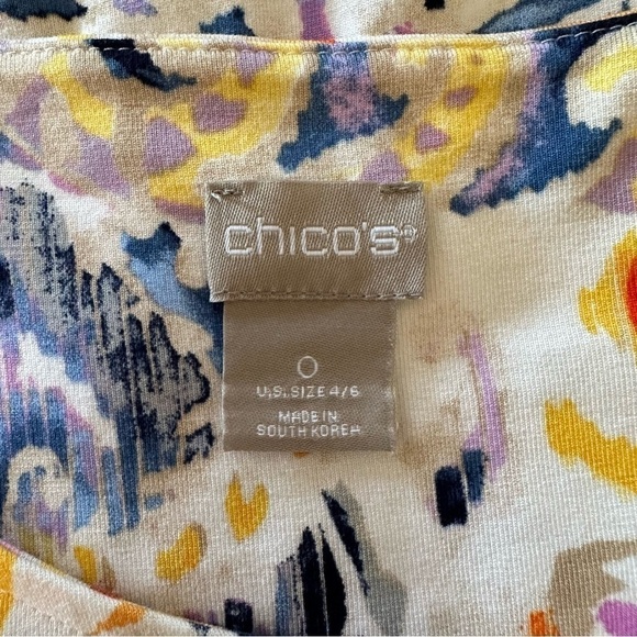Chico's Floral Multicolor Twist Sleeve Jersey Knit T Shirt Mini Dress Size S - Picture 6 of 13